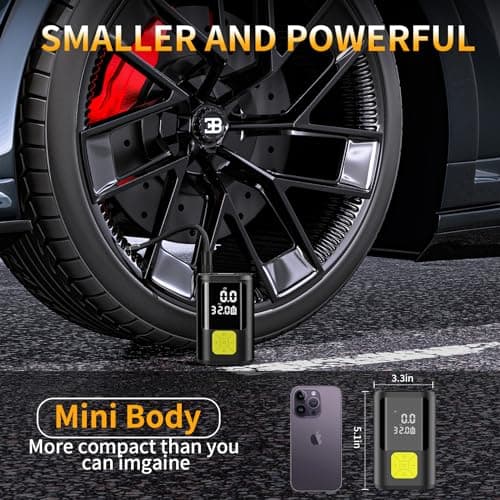 EVARYOO 6000mAh Mini Pompe à Air Électrique,Compresseur à Air Portatif Gonfleur Pneus sans Fil 150PSI avec écran LCD Numérique,Pompe à air Rechargeable pour Voiture, Vélo, Moto, Scoote, Balle