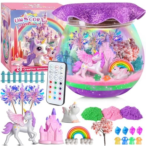 RONSTONE Kit Terrarium DIY avec Jouet Licorne pour Filles et Garçons - Excellent Cadeau d'anniversaire pour Enfants de 4 5 6 7 8 Ans - Kit de Bricolage Educatif pour Enfants - Veilleuse Licorne