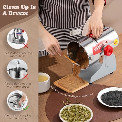 Moongiantgo 800g Moulin Céréales Électrique Numérique avec Affichage LED, Acier Inoxydable & Haute Vitesse Moteur Commercial 2500W 36000RPM pour Céréale Séché/Herbes/Épices/Noix - Manual en Français
