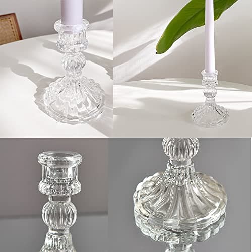 Bougeoir en Verre, bougeoirs Coniques Transparents, bougeoir en Verre Cristal pour Mariage, Maison, décoration de fête (Bande, 6 pièces)