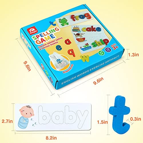 Coogam Voir Orthographe Jouet d'apprentissage en Bois ABC Alphabet Flash Cartes Correspondant Forme Lettre Jeux Montessori Préscolaire Tige Jouets Éducatifs Cadeau pour Tout-Petits Enfants