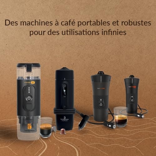 HANDPRESSO Auto Set Capsule - Cafetiere 12V ou 24V | Coffret avec Machine a cafe portable voiture ou camion pour capsules expresso NS avec valisette et tasses.