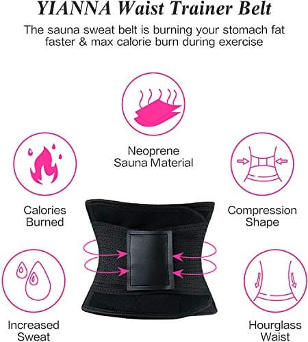YIANNA Ceinture Amincissante Ventre Plat Femme Homme de Sudation Abdominale Waist Trainer Néoprène Fitness Corset Minceur Noir, 8003 Size S
