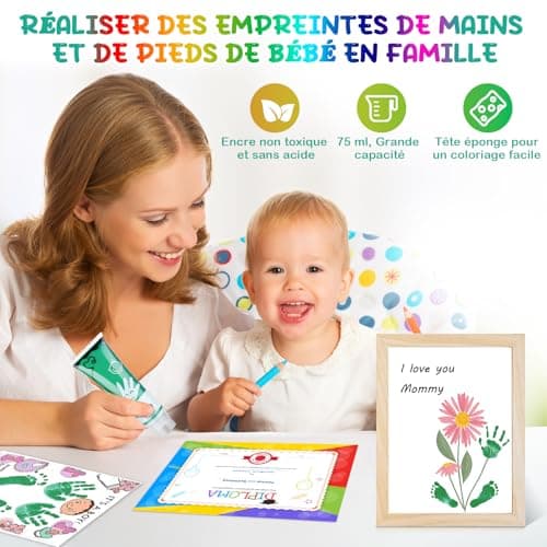 TOGOU2S Kit Empreinte Bebe Avec Attachement Éponge, Non Toxique et Sans Acide, Convient à la Réalisation D'empreintes de Mains et de Pieds de Bébés, Les Bricolages Familiaux, Cadeau de Noël, Vert