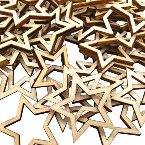 Gativs Étoiles en Bois 100 Pièces D'étoile Bois Embellissement Forme Étoile en Bois Creusé en Bois Etoiles Bois en Forme D'étoile Etoiles Artisanat Ornement 3cm Étoiles en Bois Embellissements