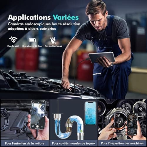 Lovcoyo Endoscopique Caméra d'inspection de Serpent 1920P, 3 en 1 USB Camera Endoscopique, Endoscopique Type C de portée avec 8 lumières LED pour Smartphone Android et iOS, iphone, iPad, (16,5 FT/5M)