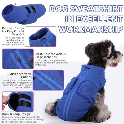 PUZAUKAL Pull pour Petit Chien,Pull-Overs pour Chien et Chat en Polaire Doux Veste Gilet Chien avec Harnais Pull Chaud pour Moyen Grand Chien Bleu(XS)