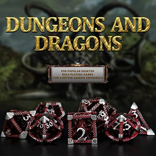DND Dés Jeu de Role, Set de Dés Polyédriques D&D Dés de Jeux en Métal ZHOORQI 7 Pièces Dés Jeu de Role Cthulhu utilisé pour Le Jeu de Société Donjons et Dragons(Z-Blood Red)