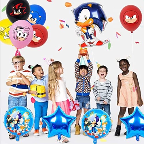 Forhome Sonic Décoration de Fête, 26 PCS Sonic Party Décorations Anniversaire Kit,sonic Photographie Décoration 150 * 100cm,Sonic The Hedgehog Ballon pour Enfants Décorations de Fête