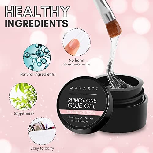 Makartt Nail Art Rhinstone Glue Gem Gel, Super Adhésif Nail Gel pour Pierres Précieuses, Nail Art Gel pour Pierres Précieuses Pierres de Cristal Bijoux