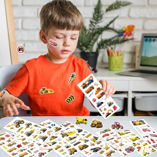 12 Pcs Autocollant Enfant, Autocollant de Camion de Construction Garçon, Stickers Scrapbooking Enfant, Autocollant 3D, Autocollants Enfants Gonflés, pour Sacs de Fête pour Enfants, Récompense Stickers