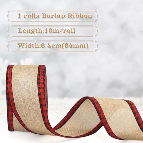 G2PLUS 10M Ruban à Carreaux Buffle de Noël Filaire Ruban de Noël 6.4CM Ruban Toile de Jute pour l'Artisanat,Noël Décorations de Mariage-Rouge et Noir Burlap Ruban