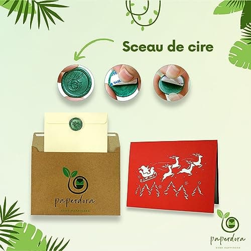paperdora® Carte Pop-Up 3D „Noël“ avec Enveloppe et Cachet de Cire - Carte de Vœux Carte Cadeau Bon Cadeau