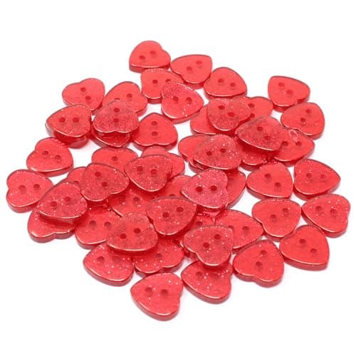 Special Touches Lot de 50 boutons en résine avec cœur à paillettes Rouge 13 mm