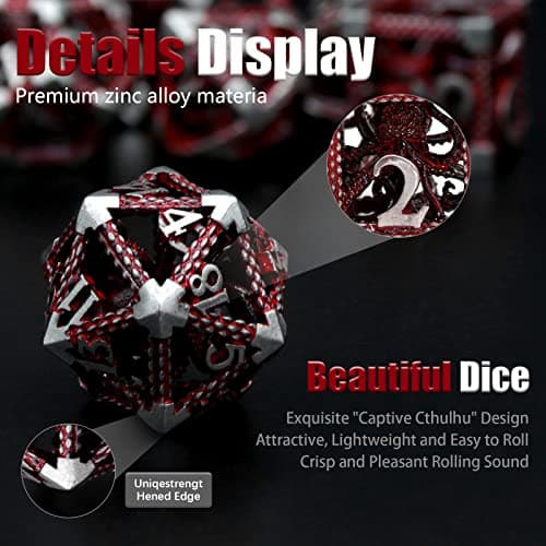 DND Dés Jeu de Role, Set de Dés Polyédriques D&D Dés de Jeux en Métal ZHOORQI 7 Pièces Dés Jeu de Role Cthulhu utilisé pour Le Jeu de Société Donjons et Dragons(Z-Blood Red)