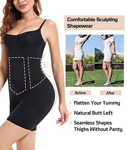 SHAPERX Body Sculptant Femme Gainant Ventre Plat Minceur Invisible Shapewear Bodysuit Amincissant Gaine, UK-SZ6224-Black-M