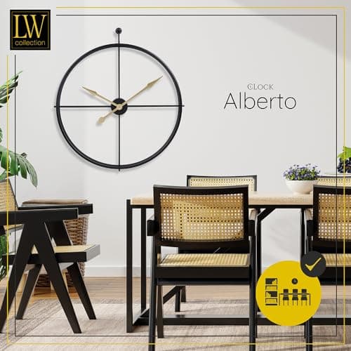 LW Collection Horloge Murale Alberto Noir avec Aiguilles dorées 80 cm - Grande Horloge Murale Industrielle en Métal - Horloge Murale Moderne - Mouvement Silencieux - Horloge Silencieuse