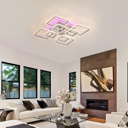 LuFun Plafonnier LED,8 carré double couche lustre salon moderne design,dimmable luminaires intérieur plafonniers,lampe plafond 80W,lustre chambre Chromé,Lampe pour bureau cuisine couloir,3000-6000K