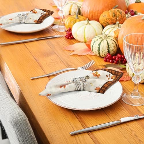 Arquiel Serviettes de Automne Feuille Table Lot de 4, Serviettes en Tissu 100% Coton Doux et Confortable Réutilisables Serviettes pour Le Dîner en Famille Mariage Cocktail Cuisine(45cm×45cm)