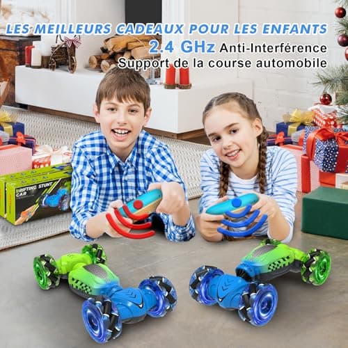Fosgoit Voiture Télécommandée Enfant, 4x4 Télécommandée Tout Terrain, 2,4 GHz Voiture RC Drift avec Lumières, Jouets pour Enfants de 3-12 Ans, Meilleurs Cadeaux d'anniversaire de Noël pour Enfants