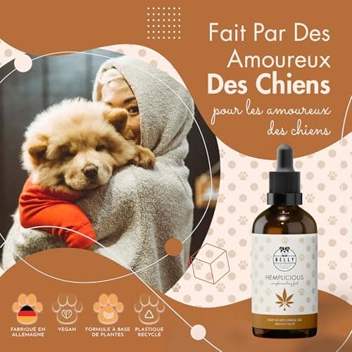 Belly Huile de Chanvre Chien & Chat - 100ml - Pressé à Froid - Riche en Omega 3 6 9, Vitamine E - Sommeil, Anti Stress Chien, Pelage Brillant, Système Immunitaire & Articulation Renforcé
