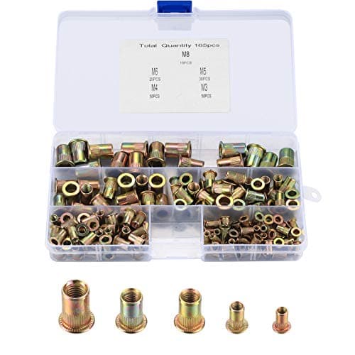 165 Pièces Inserts Filetés, Écrous à Visser Douille, M3/M4/M5/M6/M8 Manchons à Visser Bois Douille Filetée Hexagonale en Alliage de Zinc pour Meubles en Bois (165pcs Couleur zinc)