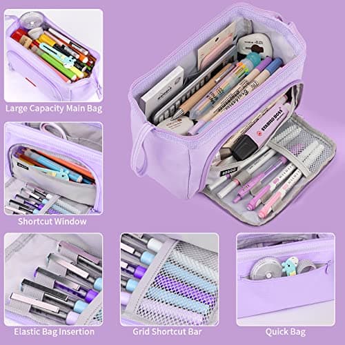 Sciphylia Trousse Scolaire Trousse à Crayons Grande Capacité avec Manipuler Trousse Scolaire Fille Scolaires Papeterie Trousse Bureau Organisateur pour Enfants Taro Violet