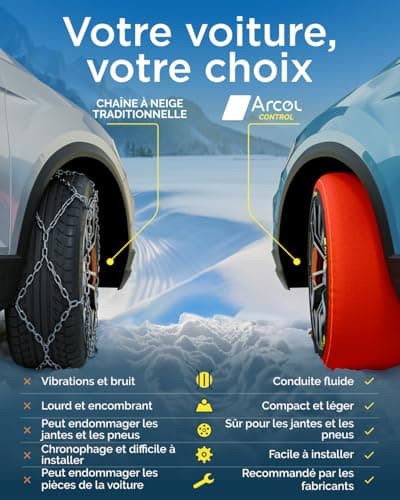 ARCOL Chaussettes à Neige Textile Homologué en 16662-1 - Deux Chaussette Neige pour Auto. Snow Sock Taille XL pour R14-R22 (Les Mesures pour Les Pneus sont Détaillées à L’intérieur) (Control, XL)