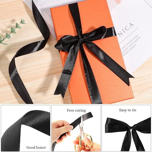 2 Rouleaux Ruban Noir, 2cm X 22m Ruban Satin Noir Ruban de Satin, Ruban Couture pour Emballage Cadeau Bouquet Gâteau Décoration Halloween Noël Fête