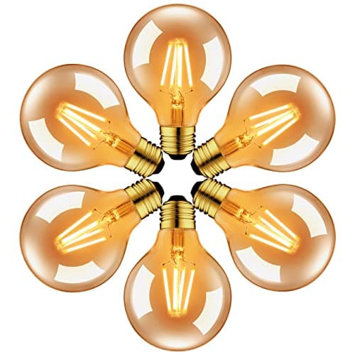 LVWIT Ampoule à filament LED E27 G80 6.5W, 650Lm Equivalent à Ampoule Incandescente 51W, Lampe Rétro Edison en Verre Brun, 2500K Blanc Chaud, Non-Dimmable, Lot de 6