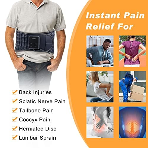 HONGJING Ceinture de décompression dorsale avec chauffage et massage pour un soulagement instantané des douleurs dorsales - Ceinture de soutien dorsal gonflable, taille unique pour les tailles 29-49