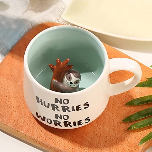 Tasse à café 3D en céramique, unique, faite à la main, cadeau de Noël pour anniversaire, femme, fille, petite amie (paresseux)