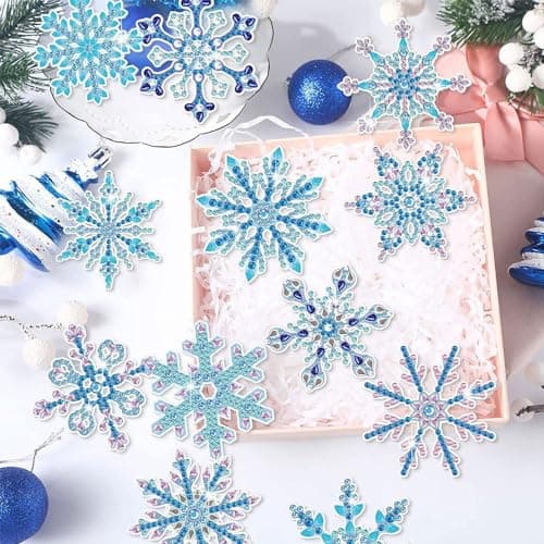 12 Pièces DIY Flocon de Neige Porte-clés de Peinture Diamant,Porte-clés de noël en Forme de Flocon de Neige,Flocon de Neige Diamant Art Peinture Porte-clés,Diamant Painting Porte Clef