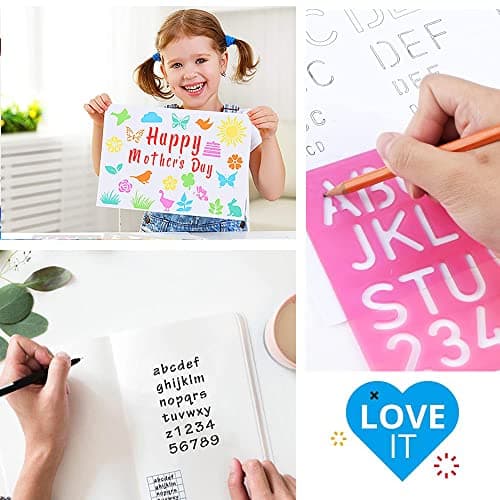 4Pcs Pochoir de Lettre et Chiffre,Pochoirs Alphabet Réutilisable en Plastique,Lettres Dessin Règle pour Tous Les Enfants,Cadeau de Idéal,Multicolore
