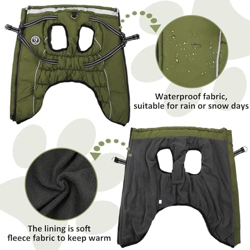 HezzLuv Manteaux d'hiver pour Chiens, Manteau Chien Imperméable, Manteau Chien avec Harnais, Bandes Réfléchissantes, Collier à LED, Vestes d'hiver pour Petits et Moyens Chiens (Vert, Taille XL)