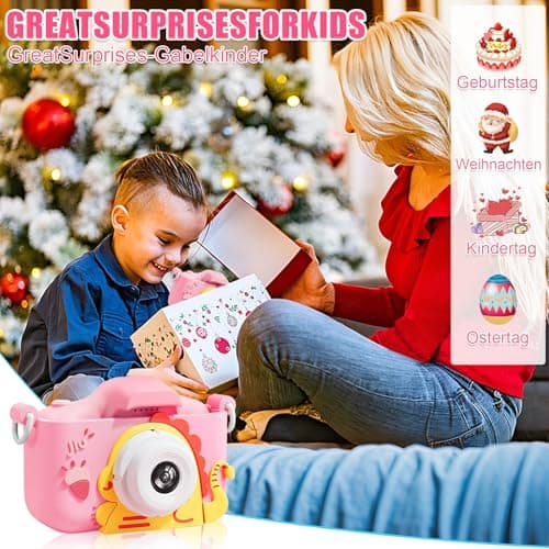 Appareil Photo Enfant, 2" 1080p, Appareils Photos Numériques Enfants, HD Appareil Photo pour Enfant avec 64GB Carte, Deux Caméras Avant Et Arrière, Kids Camera, Cadeaux pour Enfants de 3 À 12 Ans