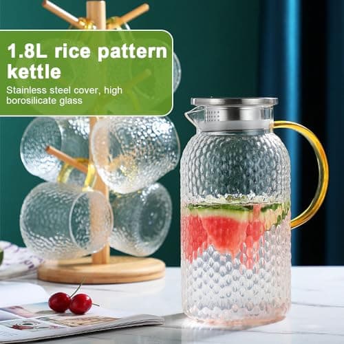 SLTAXAR Théière en Verre 1.8L Résistance à Température -20°C-150°C Théière Originale Théière en Verre Borosilicate Théière Transparente en Verre Théière Marocaine Transparente en Verre Ambre
