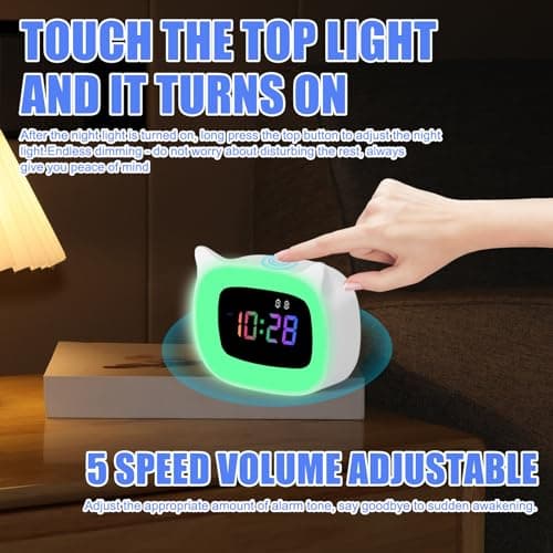 Réveil numérique pour enfants - Réveil avec lumière - Réveil pour enfants - Réveil avec fonction snooze avec veilleuse - 18 sonneries - Double alarme - Modes snooze - 12/24 heures