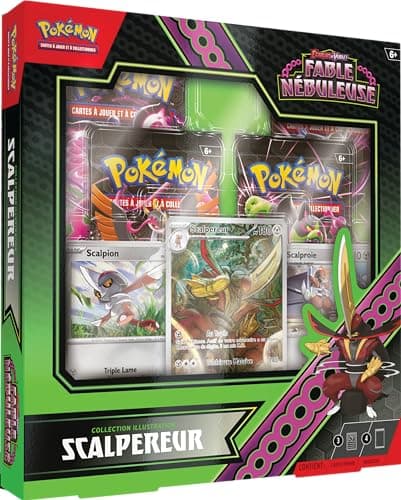JCC Pokémon : Collection Illustration Écarlate et Violet – Fable Nébuleuse – Scalpereur (1 Carte Promo Brillante entièrement illustrée, 2 Cartes Brillantes et 4 boosters)