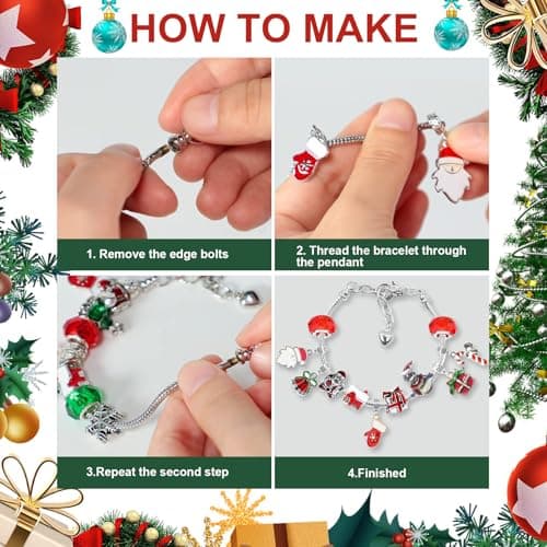 Calendrier de l'avent Bijoux,2024 Calendrier de l'Avent Enfant Fille Noël Kit de Bijoux Bracelet DIY avec 24 Noël Ornements Compte à Rebours de Noël Cadeaux de Noël pour Fille