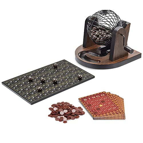 Navaris Jeu de Bingo - Jeu de Loto de 2 à 6 Joueurs avec 1 Cage en métal 12 Cartes 300 jetons 90 Boules 1 Plateau à Boules - À partir de 6 Ans