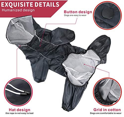 Idepet Imperméable pour Chien avec Capuche et Trou de col,Poncho de Pluie pour Chien Hoodies réfléchissants pour Chiens de Petite Taille et de Grande Taille
