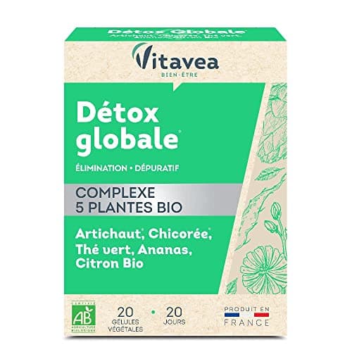 VITAVEA BIEN-ETRE - Détox Globale Bio - Complexe 5 Plantes Bio - Élimination Dépuratif -20 Gélules Végétales - Fabriqué en France