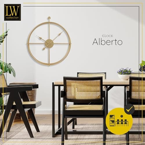 LW Collection Horloge Murale Alberto Or 62 cm - Grande Horloge Murale Industrielle en Métal - Horloge Murale Moderne - Mouvement Silencieux - Horloge Silencieuse