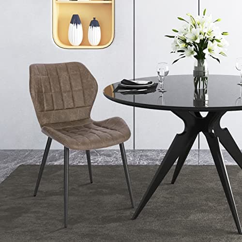 WOLTU Lot de 4 Chaises Salle à Manger, Chaise Scandinave, Chaise de Cuisine, Chaise Salon, Assise Rembourrée, Chaise en Simili Cuir, Brun Foncé, Pieds en Métal, BH357dbr-4