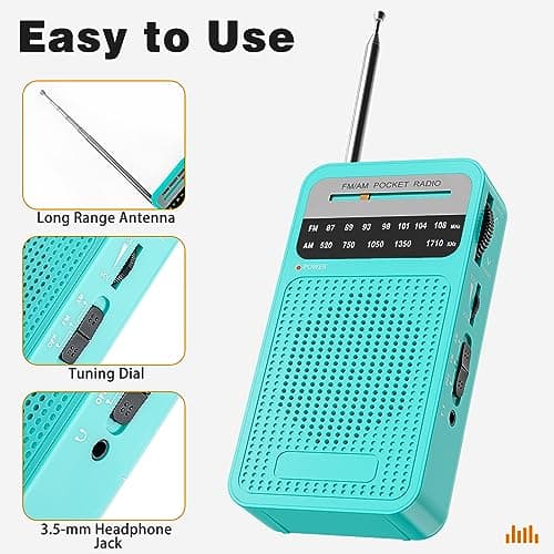 Tendak Radio Portable, FM/AM(MW) Transistor Radio, Radio a Pile de Poche avec Excellente Réception, Excellente Qualité Sonore, Mini Radio Portable (AA)