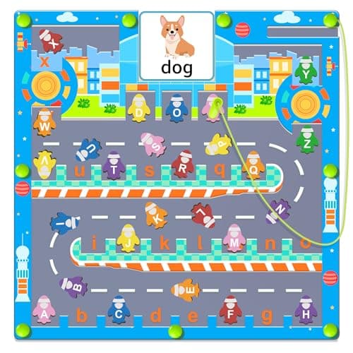 Labyrinthe Magnetique Jeux Montessori Enfant, Parcours Motricité Fine Holz Puzzle pour Apprendre l'Alphabet et Mots, Jeu Educatif Activite Enfant 3 4 5 Ans, Cadeau Garcon Fille pour Anniversaire Noël