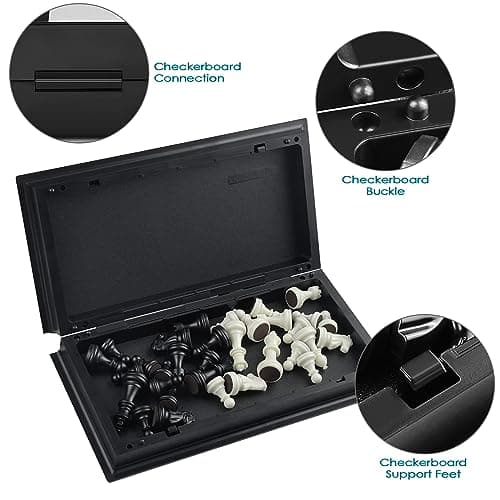 Fousenuk Echiquier Magnetique, Deluxe Pliable Jeux D'Échecs, Portable Chess Board Voyage, Echequier, Pieces Aimanté, Echecier pour Enfants et Adultes (Noir, Blanc) 25 X 25 cm