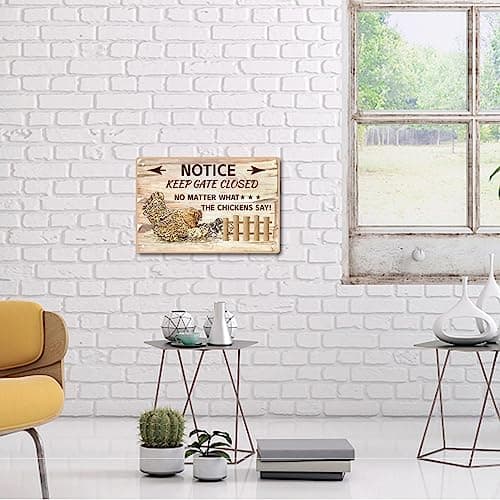 CREATCABIN Poulet Tin Sign Vintage Metal Signs Peinture Retro Farmhouse Plaque Poster Wall Art Plaque for Garden Porch Bathroom Kitchen Cafe Wall Christmas Decor 30 x 21 cm-Keep The Gate Closed