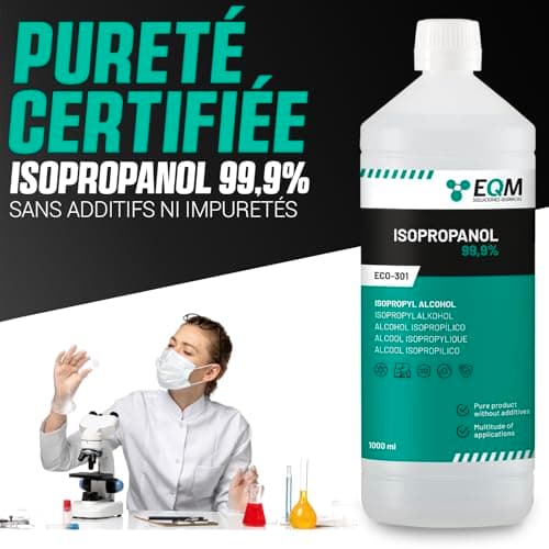 EQM - ECO-301 - Alcool Isopropylique Pur à 99,9% - 1L - Nettoyage de composants électroniques, objectifs et écrans - Nettoyage des résines d'impression 3D